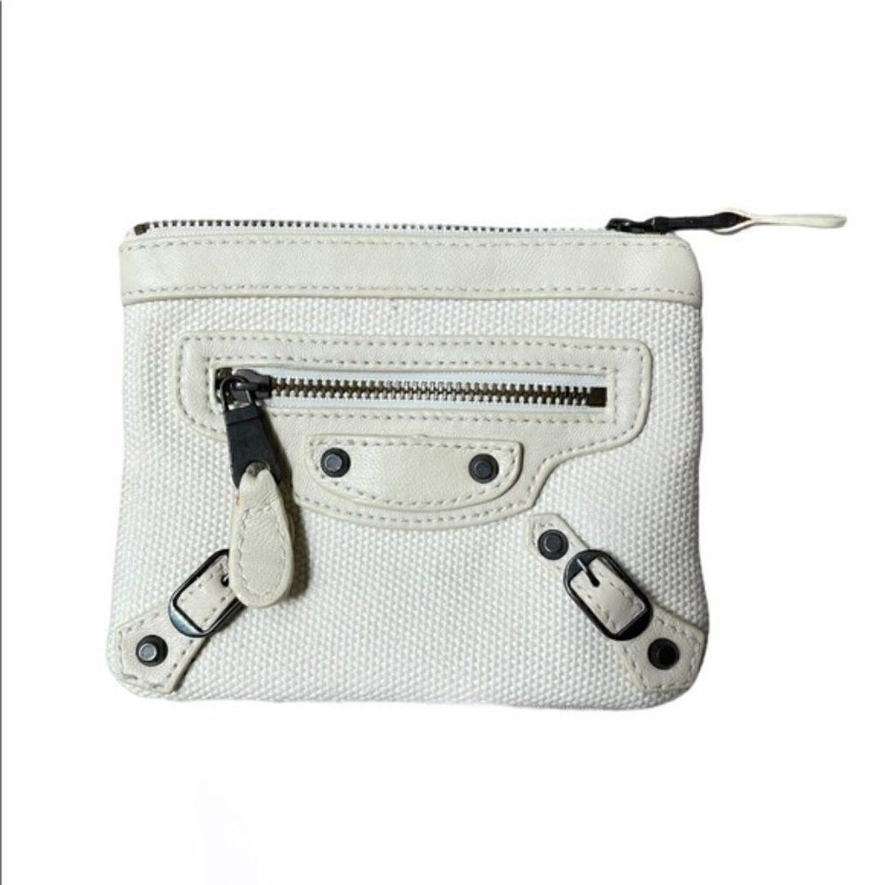 Balenciaga Paris Motocross Canvas and Leather White Wallet